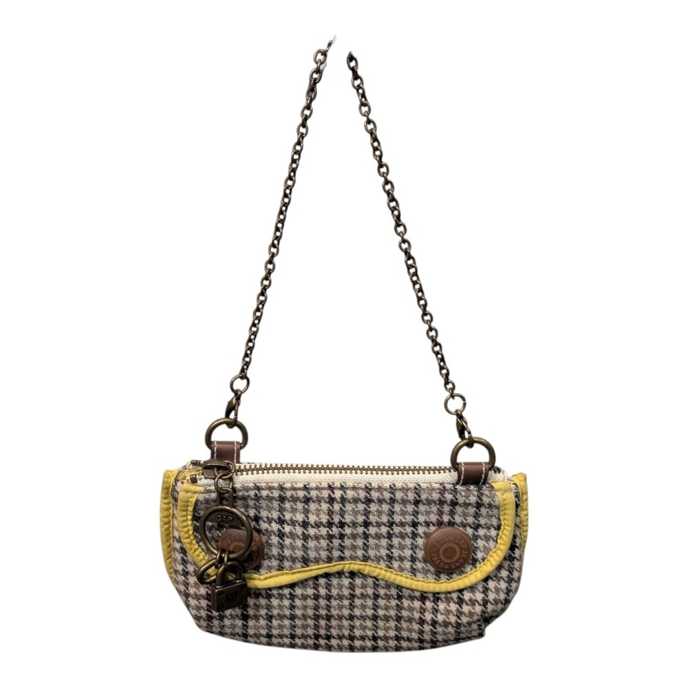 GAP Jeans Vintage Houndstooth Baguette Bag Gold Chain Strap Lock Key Charms Y2K